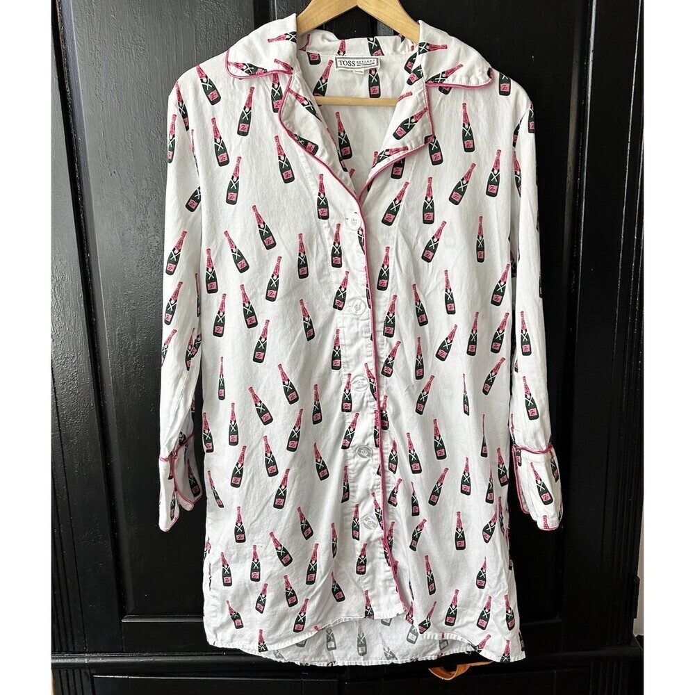Toss Designs Nightshirt Sleep Shirt Size Small Medium Champagne Cocktails Cotton